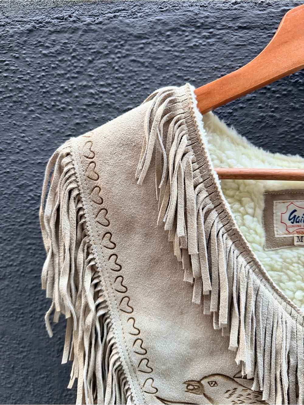 Vintage Gaitan Genuine Leather Mexico Fringe Poncho | Boho Western Suede Cape - Picture 5 of 8